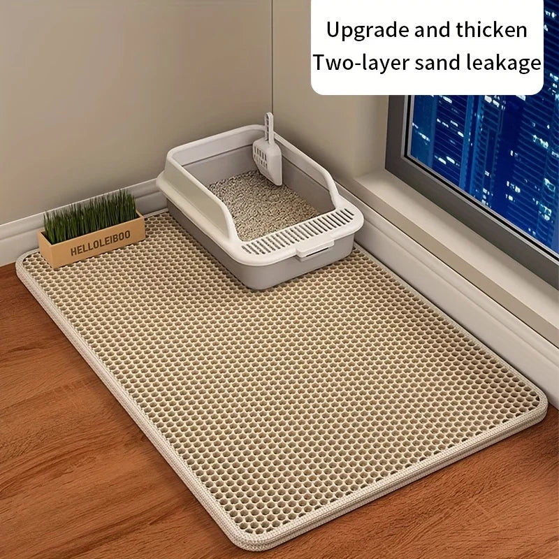 Double layer honeycomb cat litter trapping mat in gray