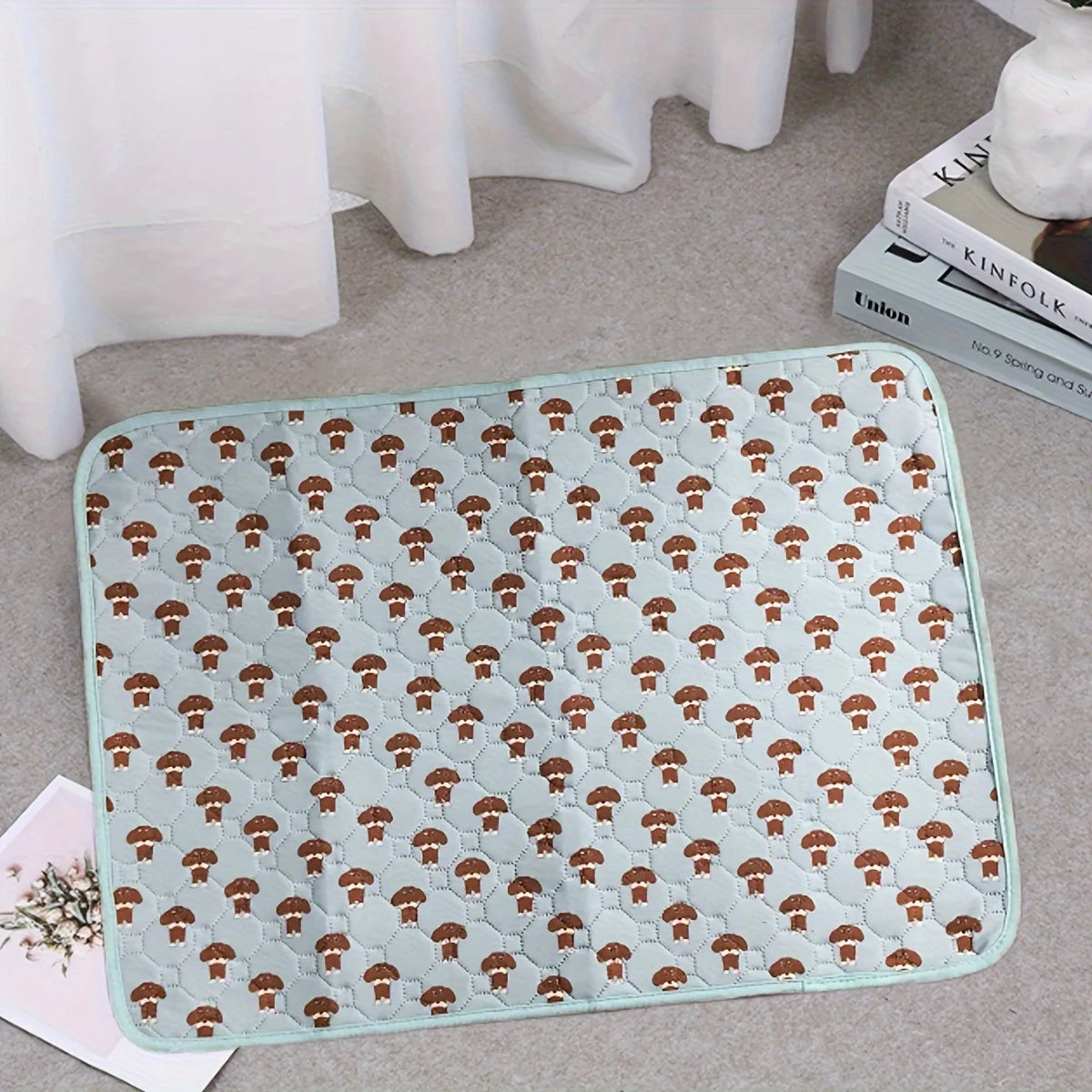 Beige washable dog mat for bathroom, furniture, and vehicle protection - absorbent pee pad