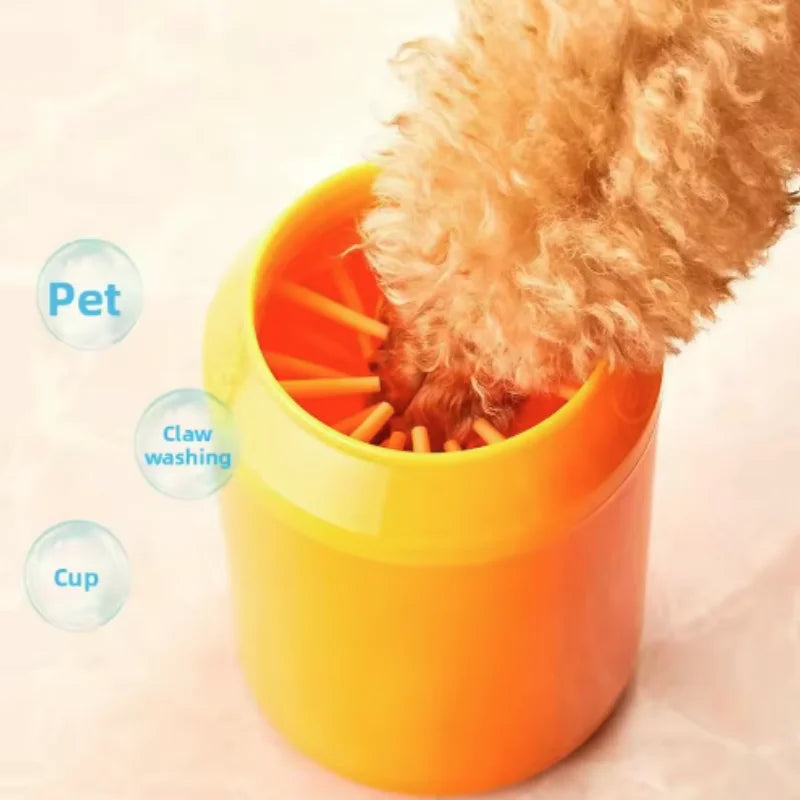 Dog paw being cleaned in silicone brush cup cleaner
