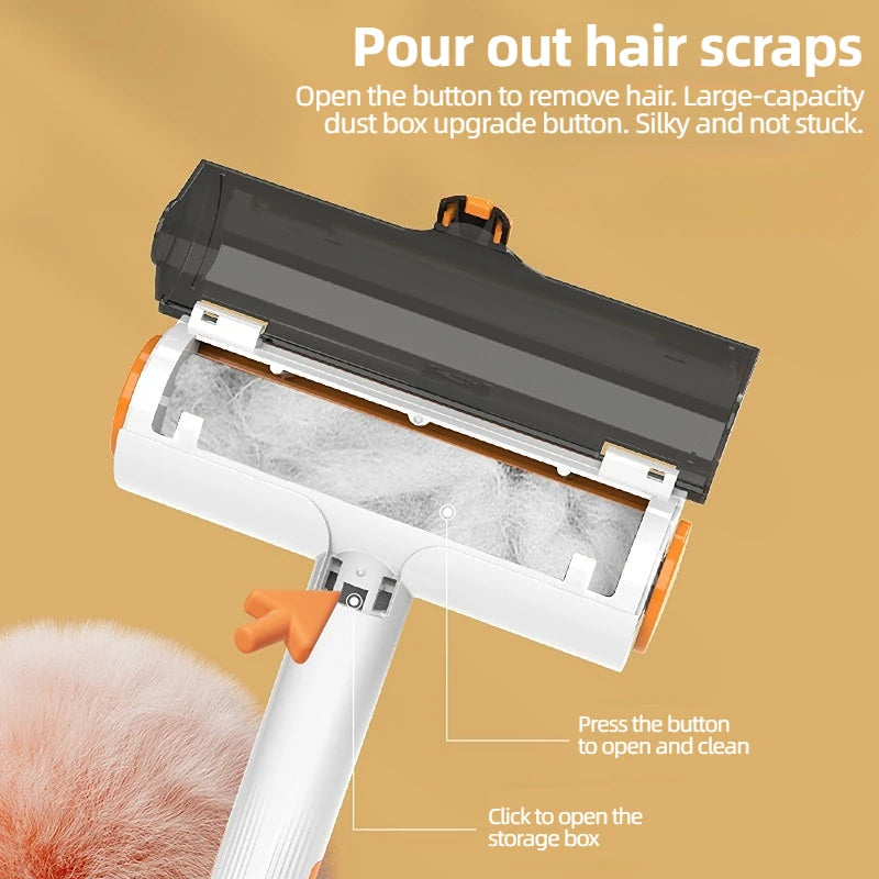 Washable pet hair removal roller with self-cleaning base