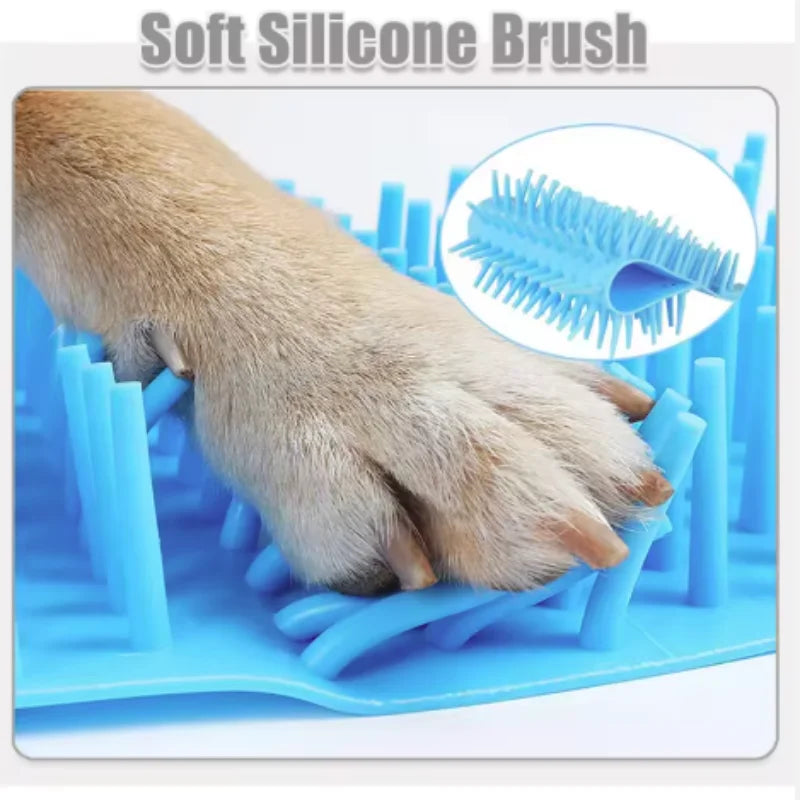 Dog paw being cleaned in silicone brush cup cleaner