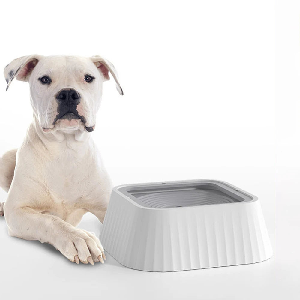 Anti-spill floating dog water bowl with non-wetting design