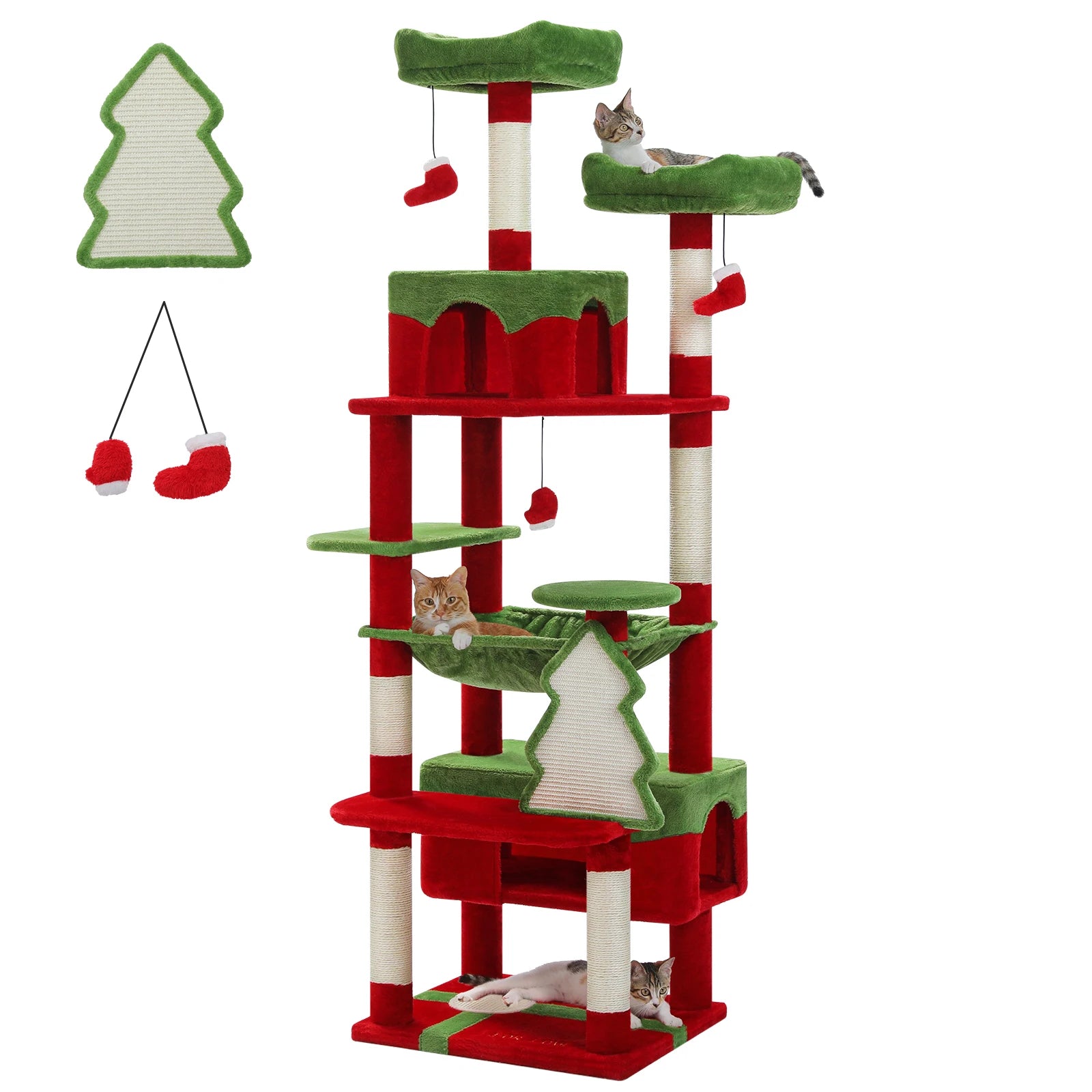 Large cat tree with multiple perches and cozy condos for indoor cats