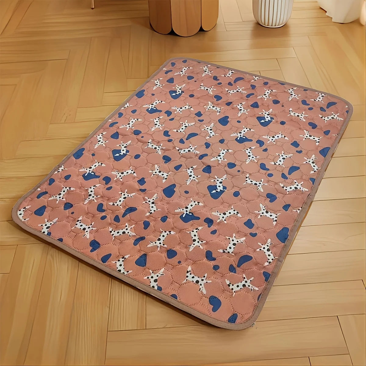 Beige washable dog mat for bathroom, furniture, and vehicle protection - absorbent pee pad