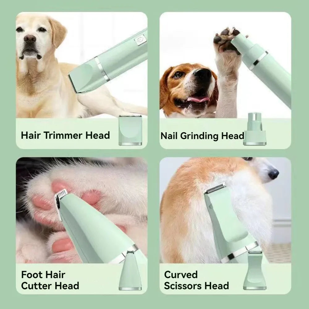 Electric pet grooming tools showing all 4 attachments