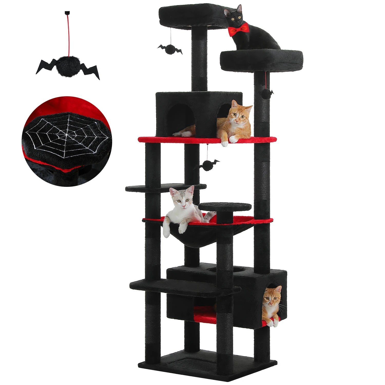 Large cat tree with multiple perches and cozy condos for indoor cats