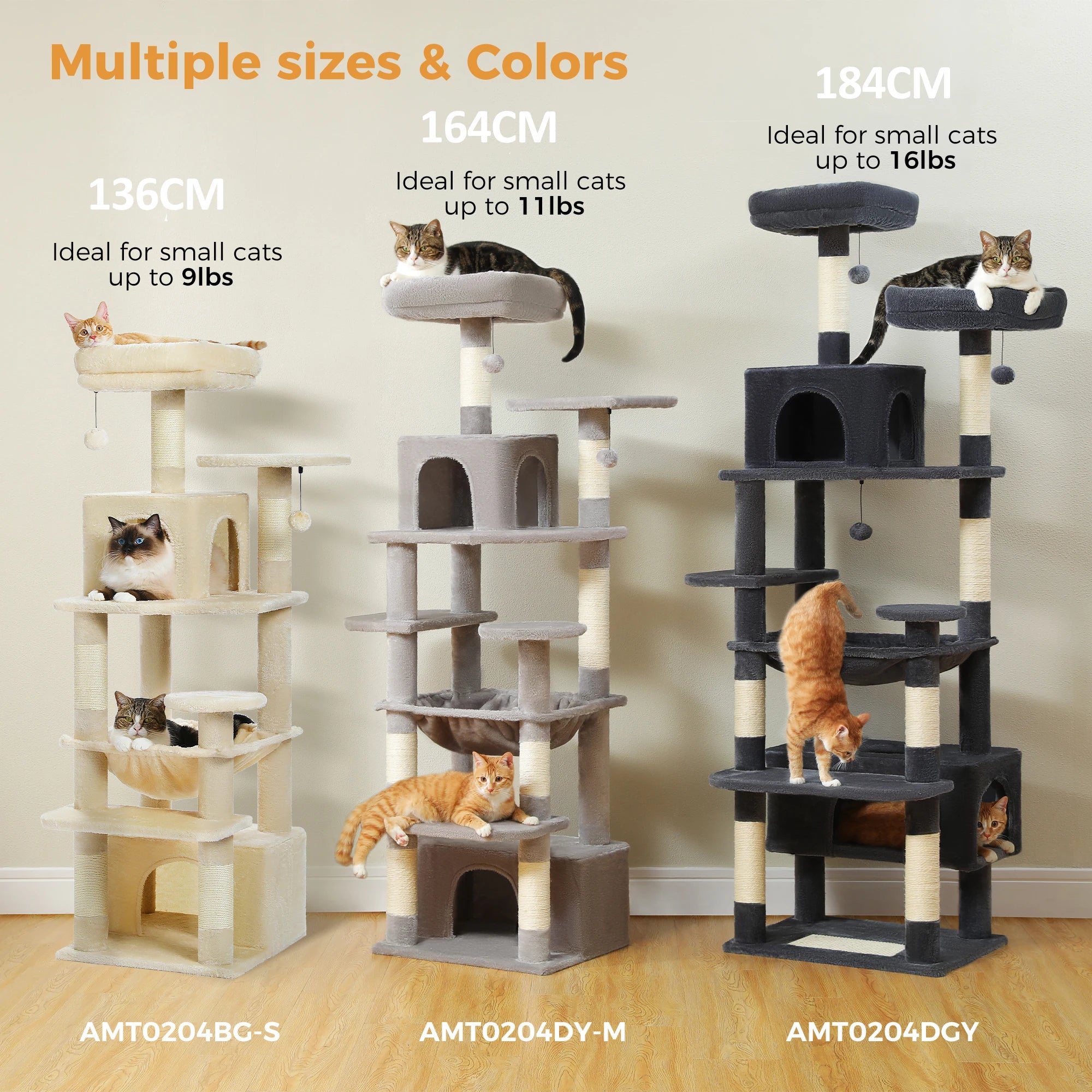 Cat tree with padded perches and hiding condos